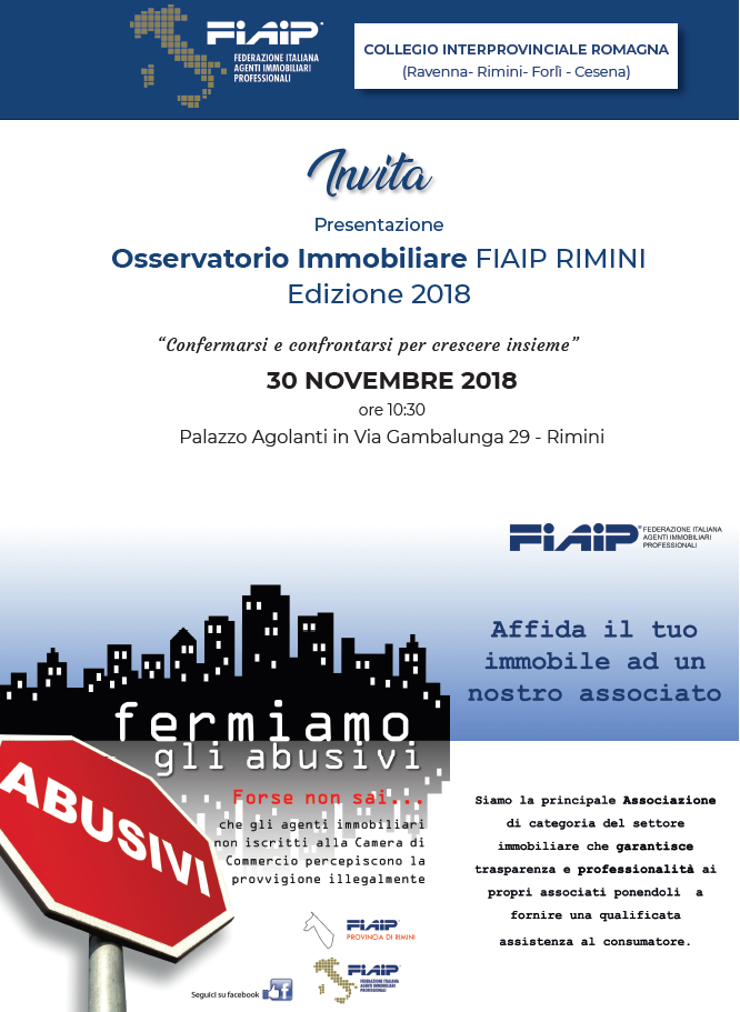 Scopri di più sull'articolo RIMINI | 30/11/18 | Osservatorio Immobiliare FIAIP ROMAGNA 2018 RA-RN-FC