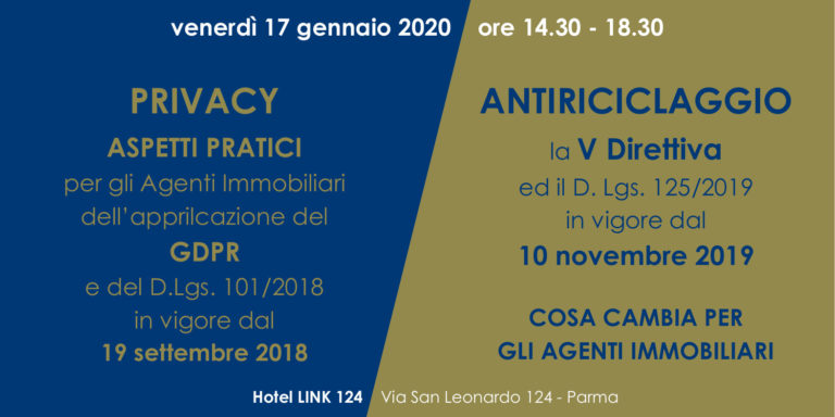 Scopri di più sull'articolo PARMA – 17/01/2020 | Privacy&Antiriciclaggio