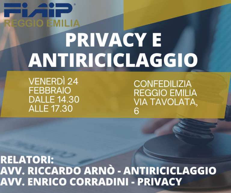 Scopri di più sull'articolo REGGIO EMILIA – 24/02/2023 | Privacy&Antiriclaggio