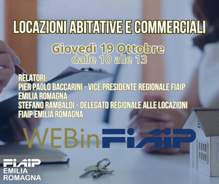 Scopri di più sull'articolo WebinFIAIP Emilia Romagna – 19/10/2023 | Locazioni abitative e commerciali
