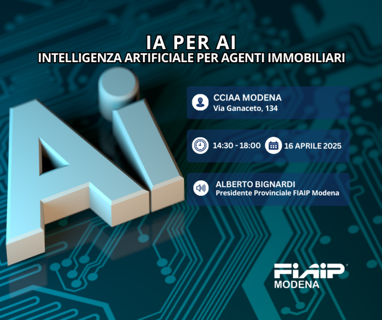 Scopri di più sull'articolo MODENA – 16/04/2025 | IA per AI – Intelligenza Artificiale per Agenti Immobiliari
