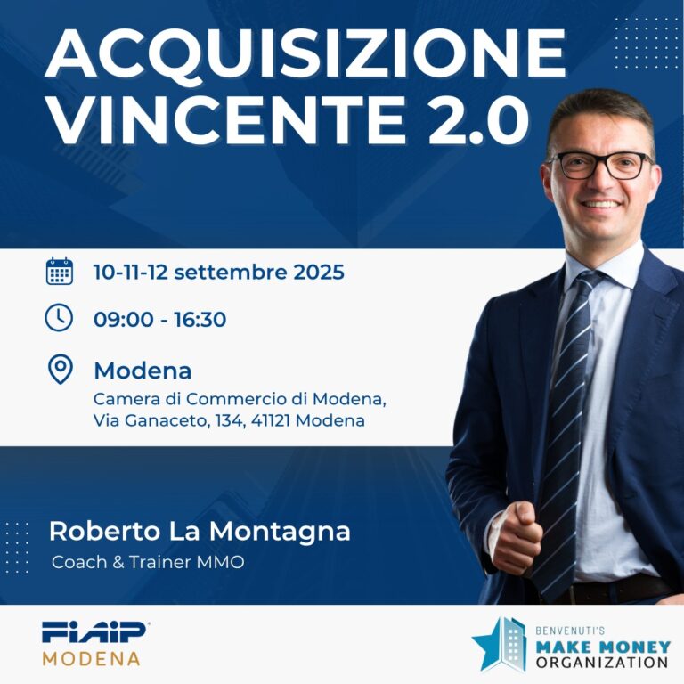 Scopri di più sull'articolo MODENA – 10 – 11 – 12/09/2025 | Acquisizione Vincente 2.0