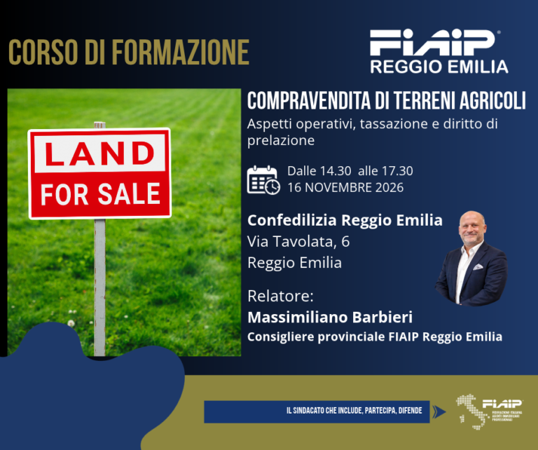 Scopri di più sull'articolo REGGIO EMILIA – 16/11/2026 | Compravendita di terreni agricoli